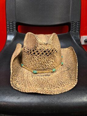Conner Handmade Straw Cowboy Hat Beaded Raffia Western Sun Hat Boho Beach OSFM